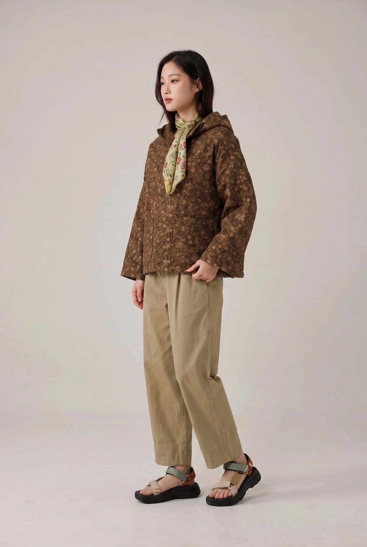Floral Quilted Linen Hooded Jacket