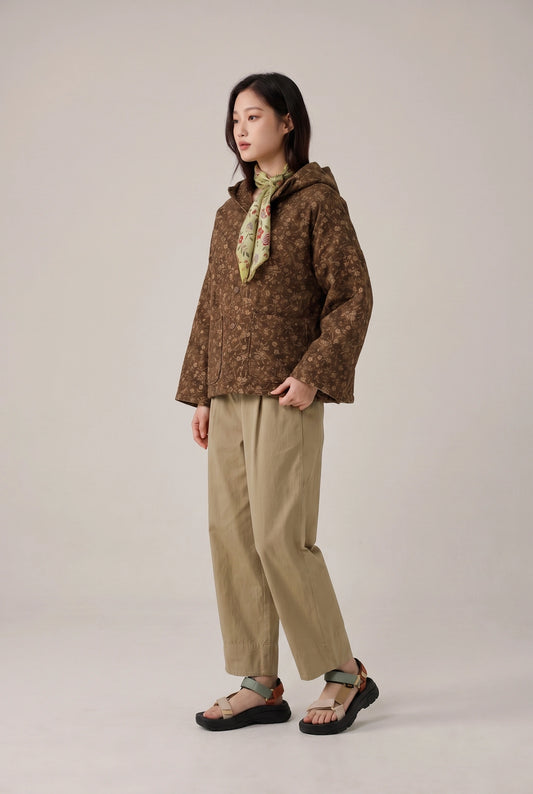 Floral Quilted Linen Hooded Jacket