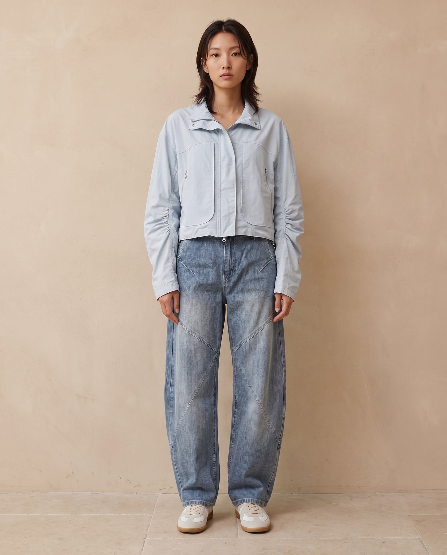 Light Blue Cropped Utility Zip Jacket