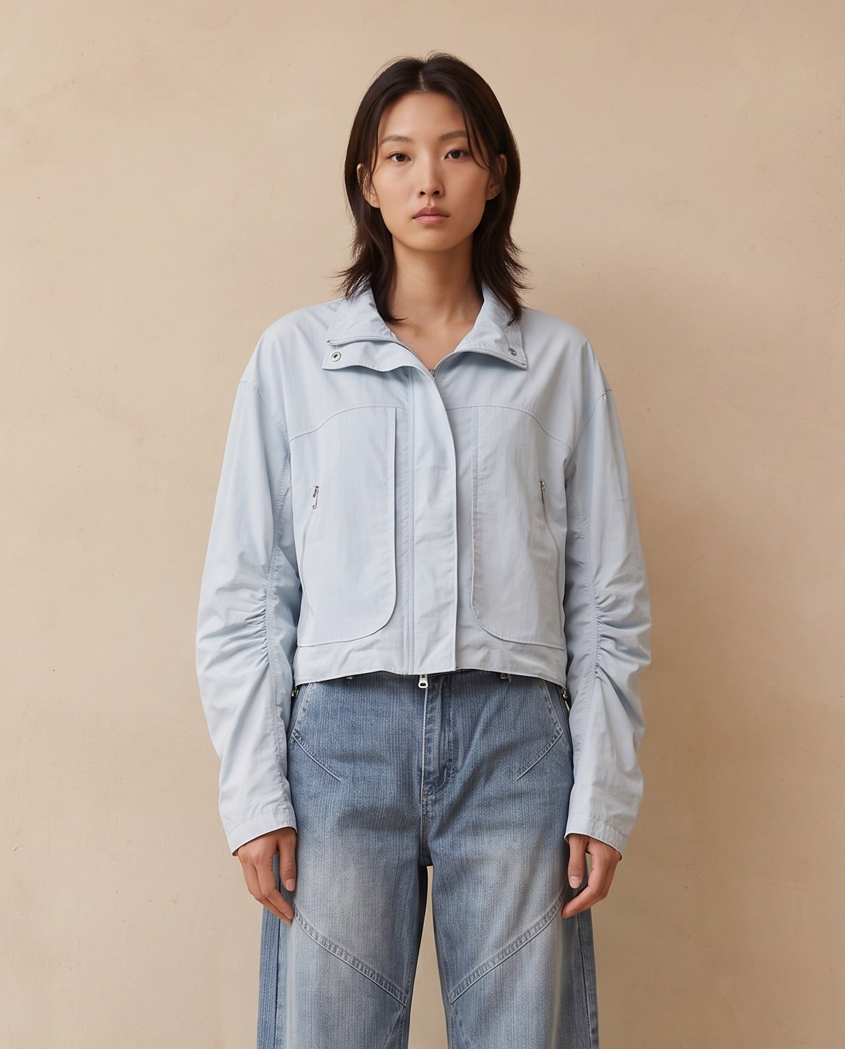 Light Blue Cropped Utility Zip Jacket