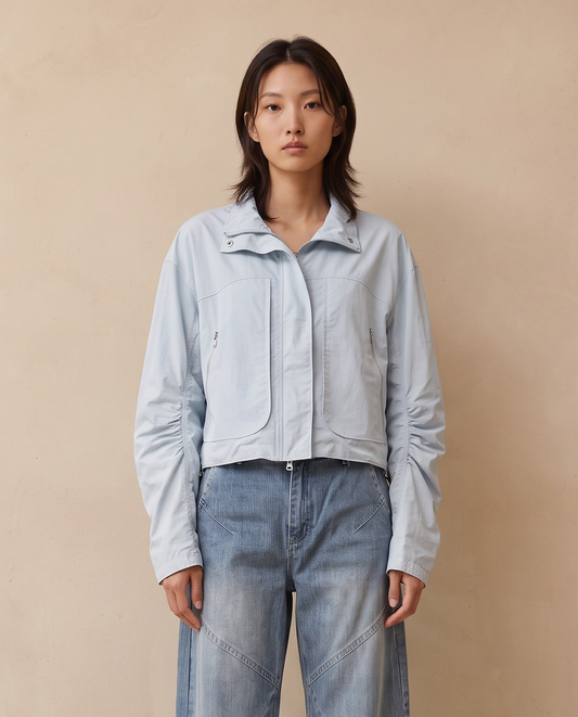 Light Blue Cropped Utility Zip Jacket