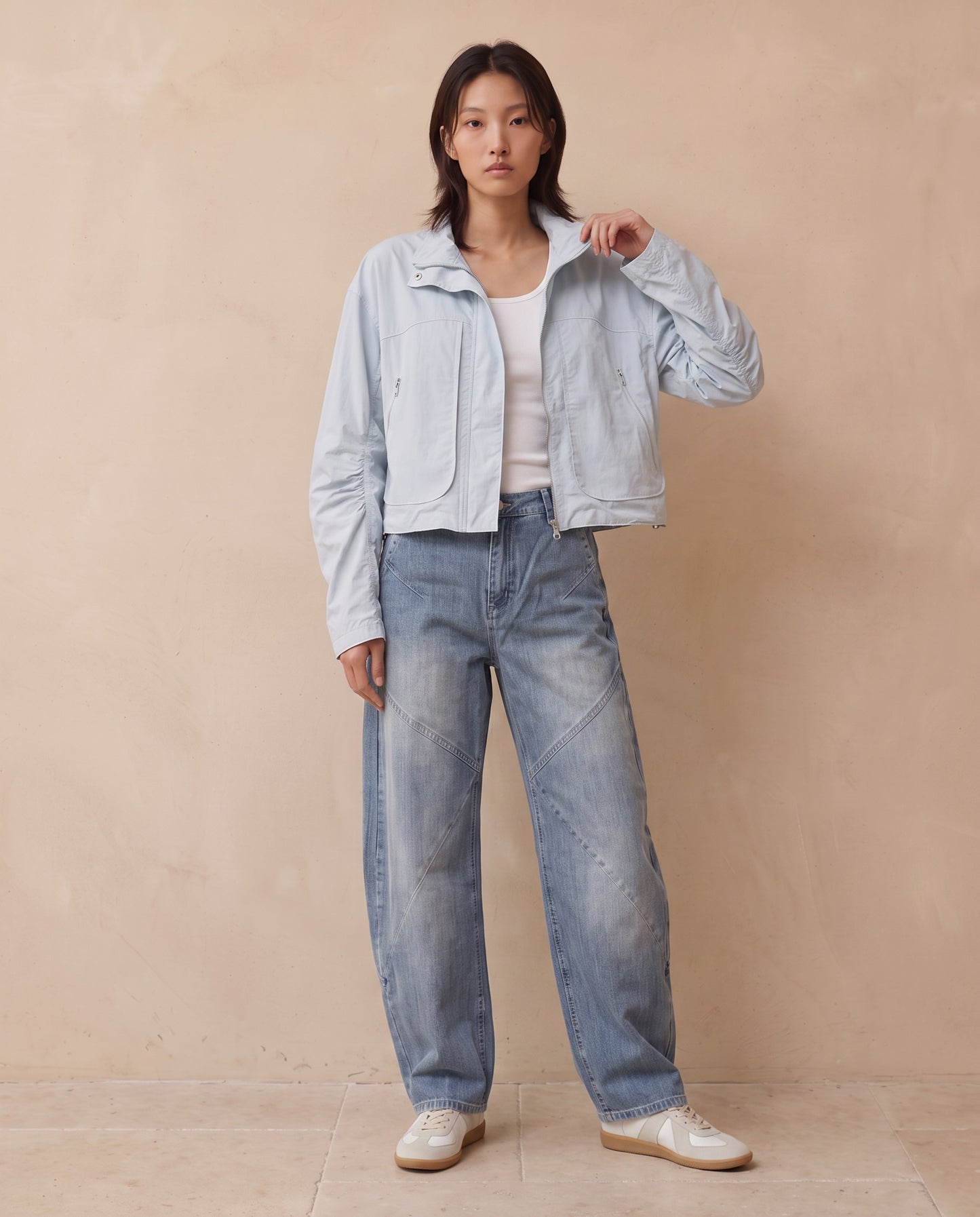 Light Blue Cropped Utility Zip Jacket