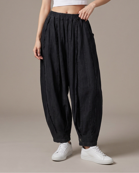 Black Linen Wide-Leg Pants