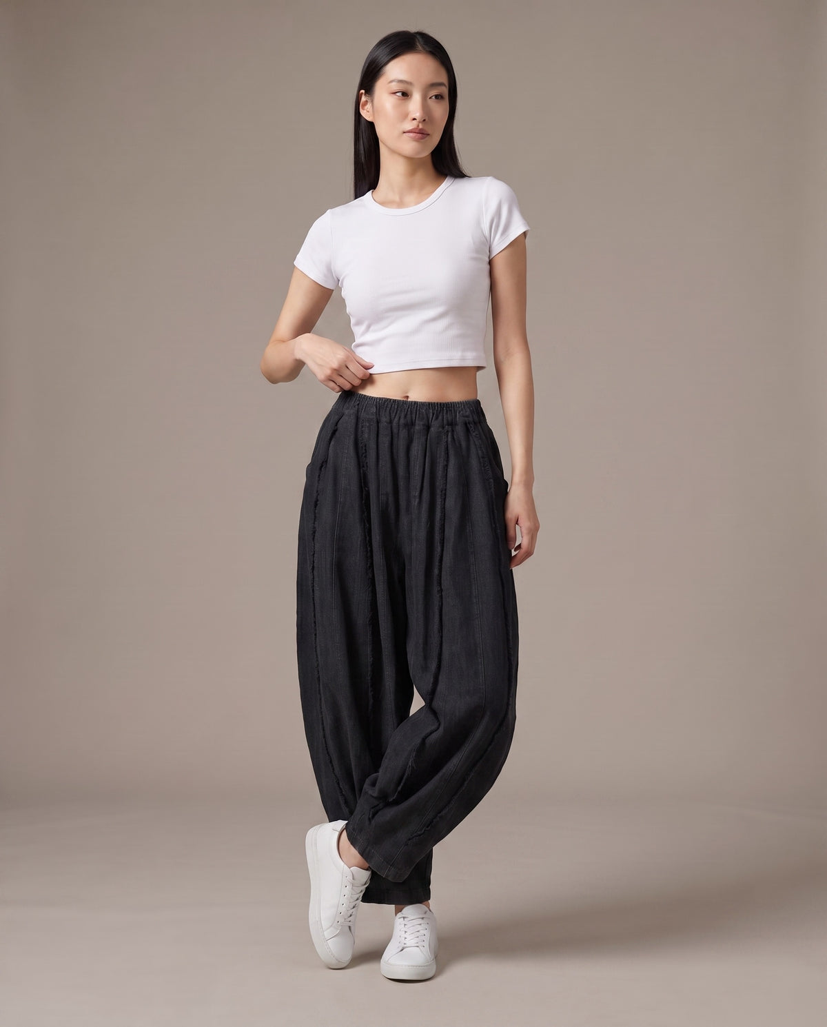 Black Linen Wide-Leg Pants