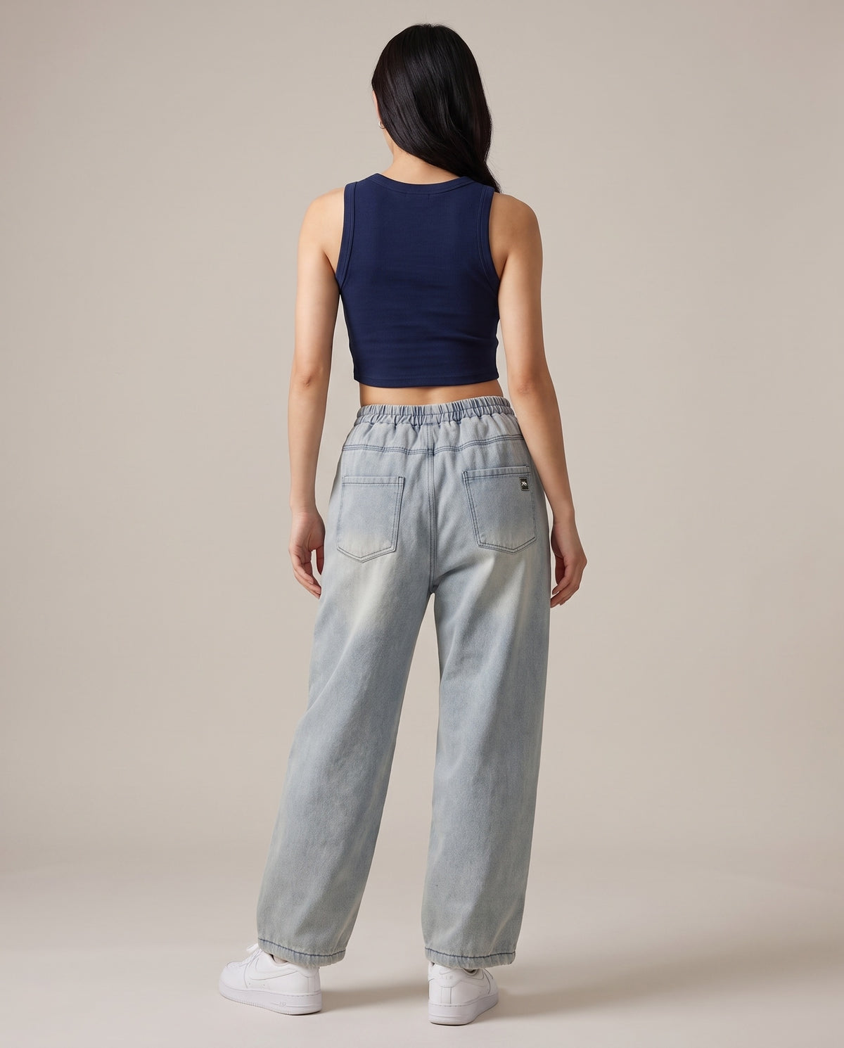 Drifted Patch Denim Pants–Washed Blue