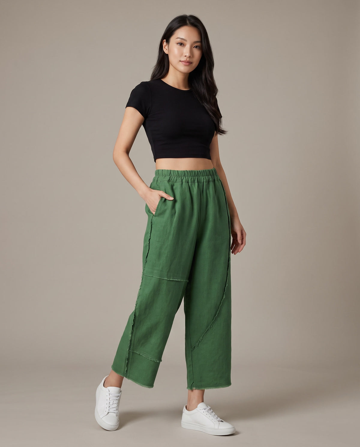 Quiet Stitch Linen Pants–Forest