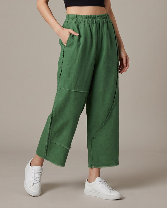 Quiet Stitch Linen Pants–Forest