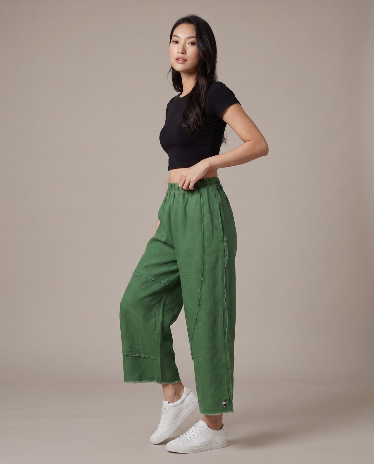 Quiet Stitch Linen Pants–Forest