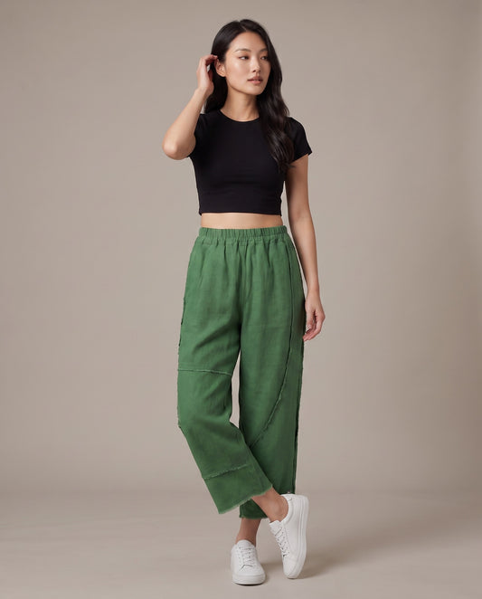 Quiet Stitch Linen Pants–Forest