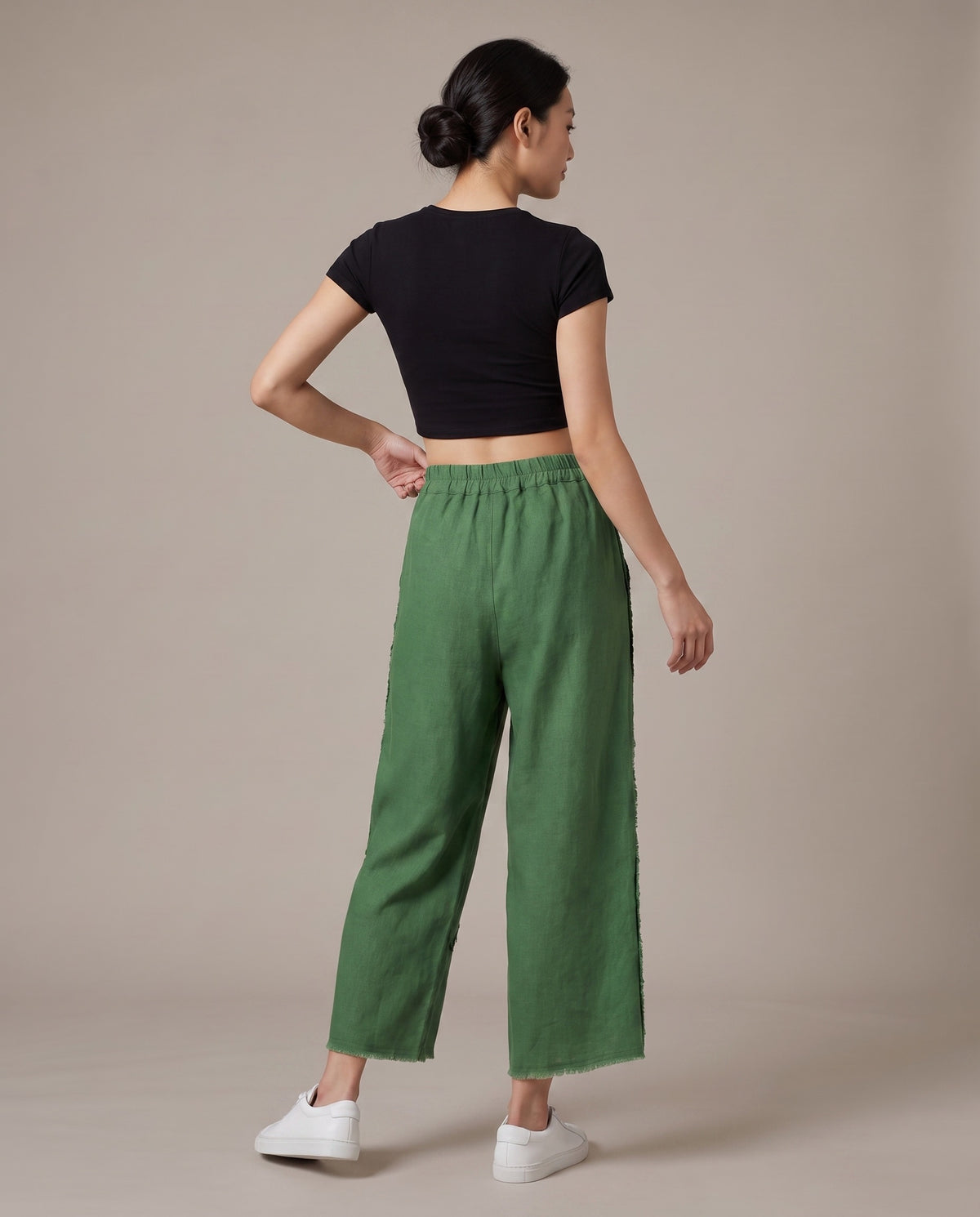 Quiet Stitch Linen Pants–Forest