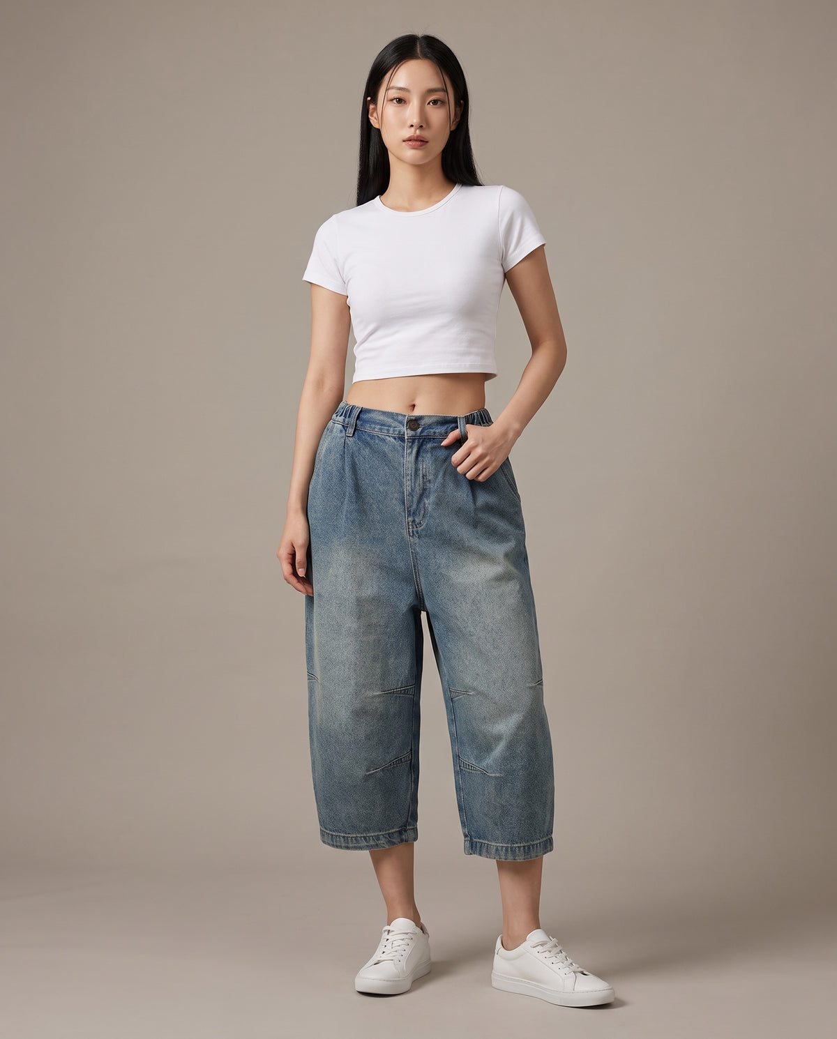 Cropped Balloon Jeans