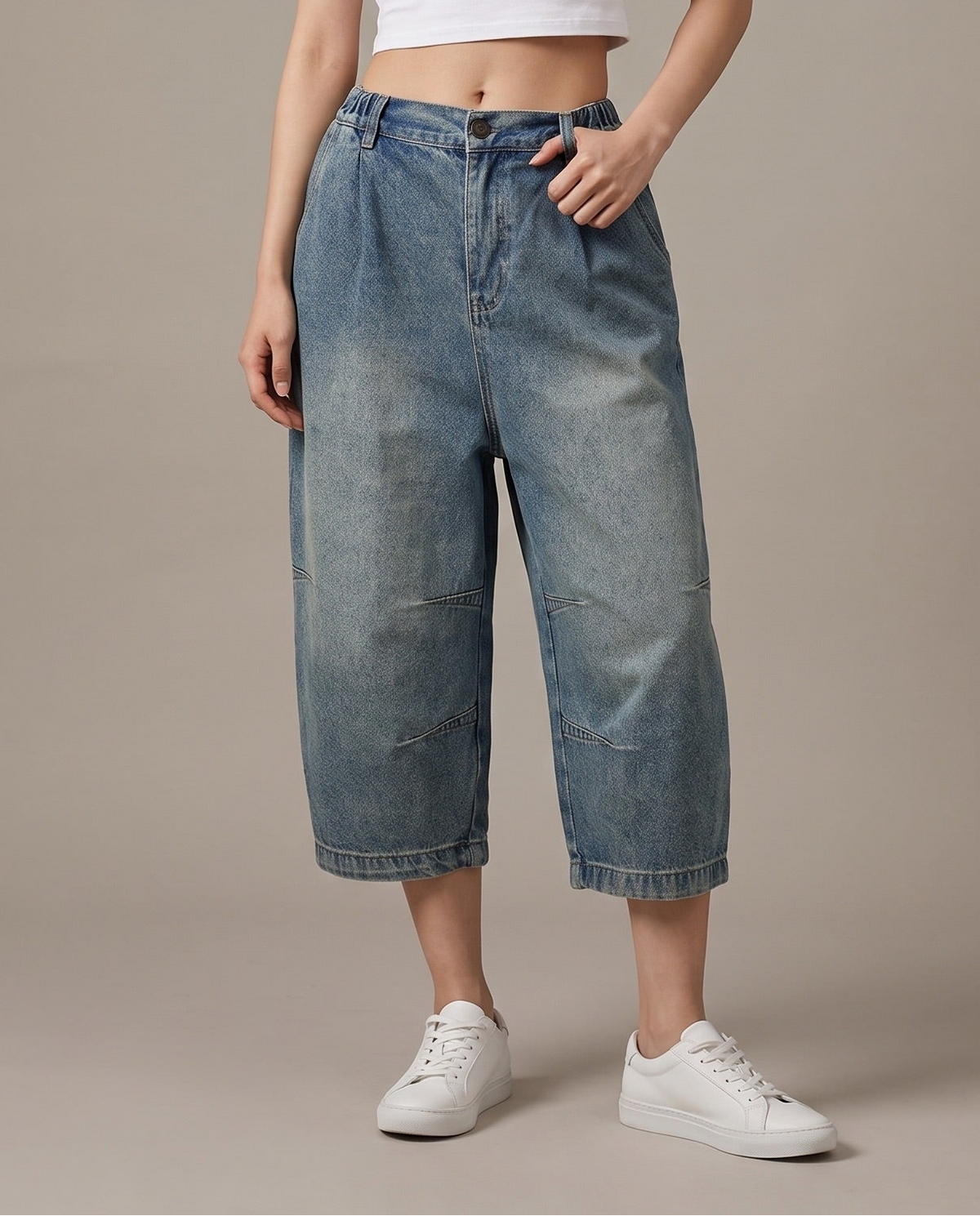 Cropped Balloon Jeans