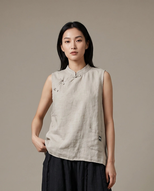 Rain-Dew Linen Knot Vest