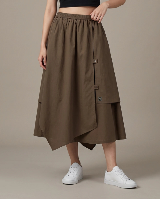 Layered Earth Cotton Midi Skirt