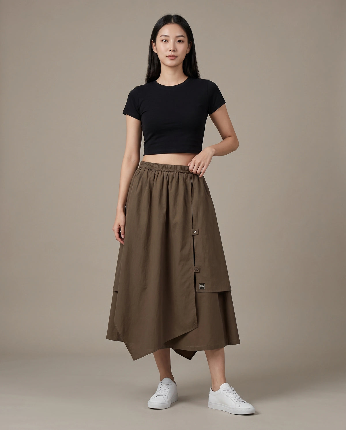 Layered Earth Cotton Midi Skirt