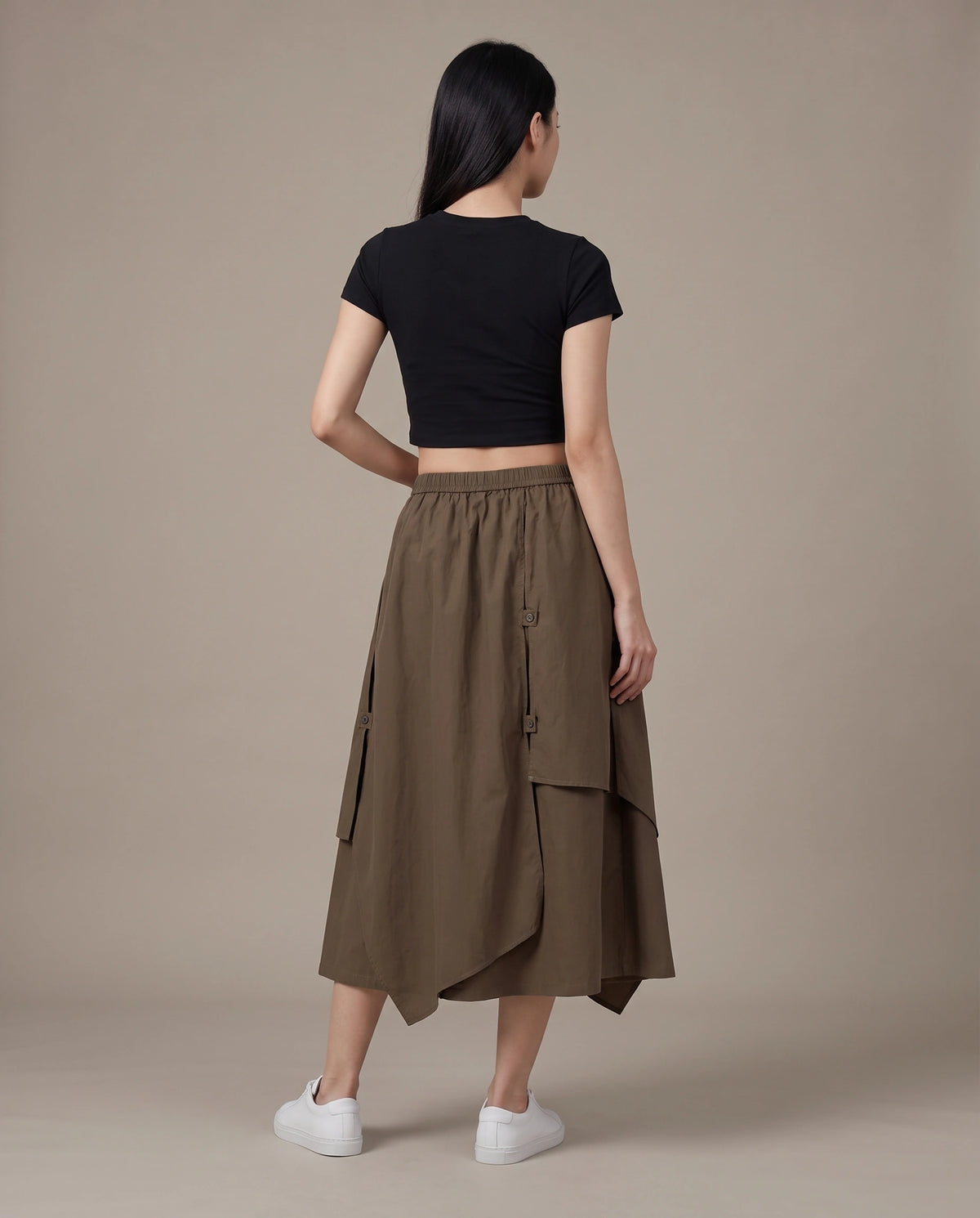Layered Earth Cotton Midi Skirt