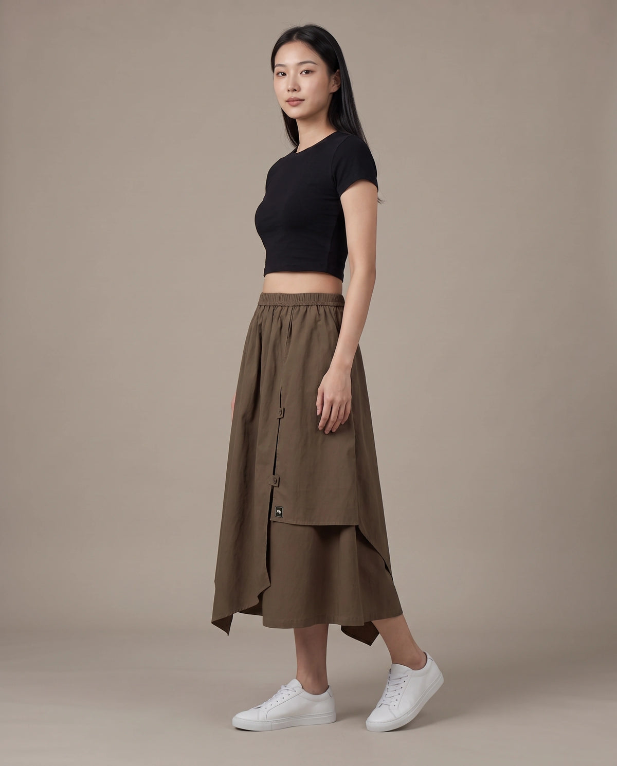 Layered Earth Cotton Midi Skirt