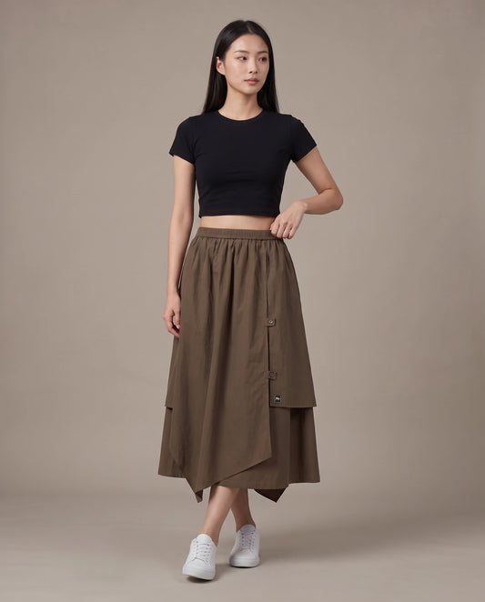 Layered Earth Cotton Midi Skirt