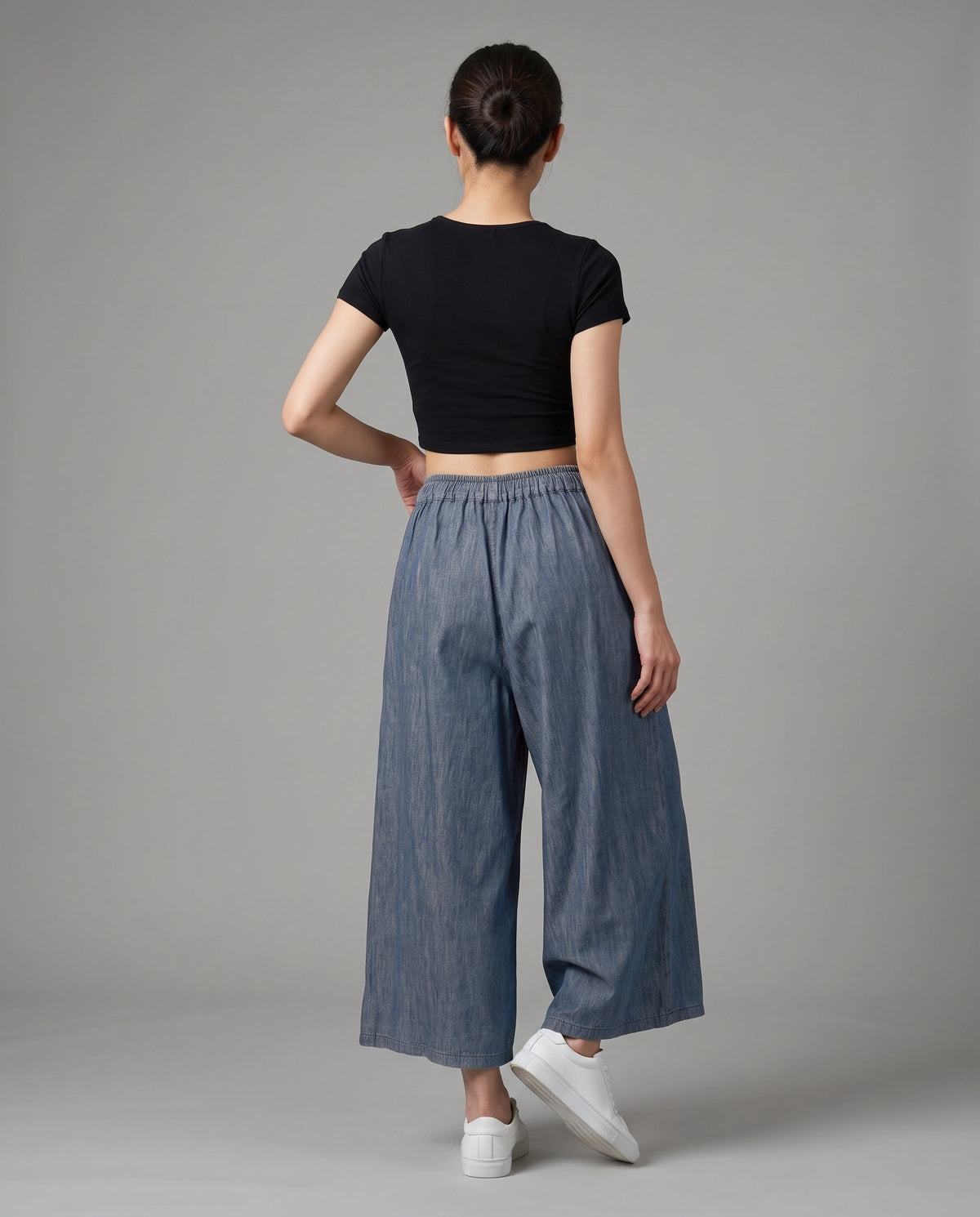 Plaid Patch Denim Wide-Leg Pants