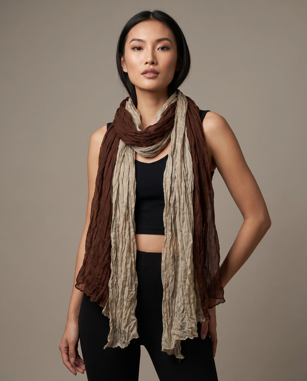Cocoa Paisley Crinkle Scarf