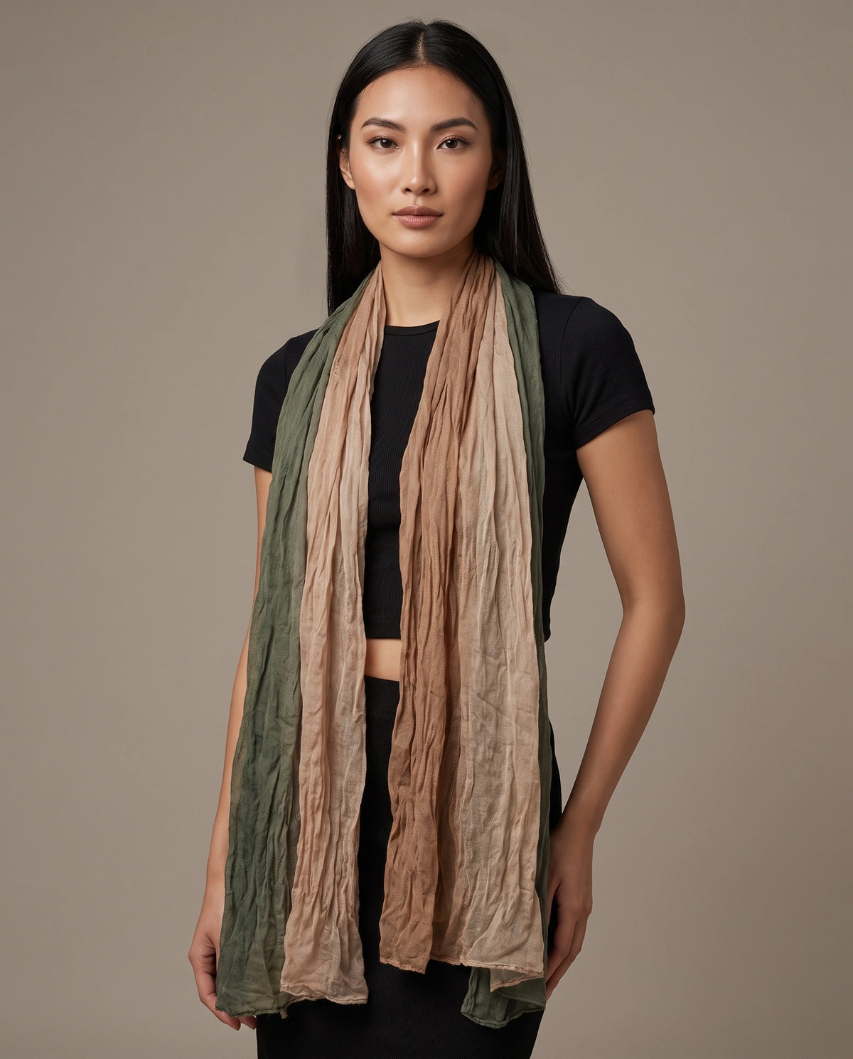 Clay Olive Crinkle Scarf
