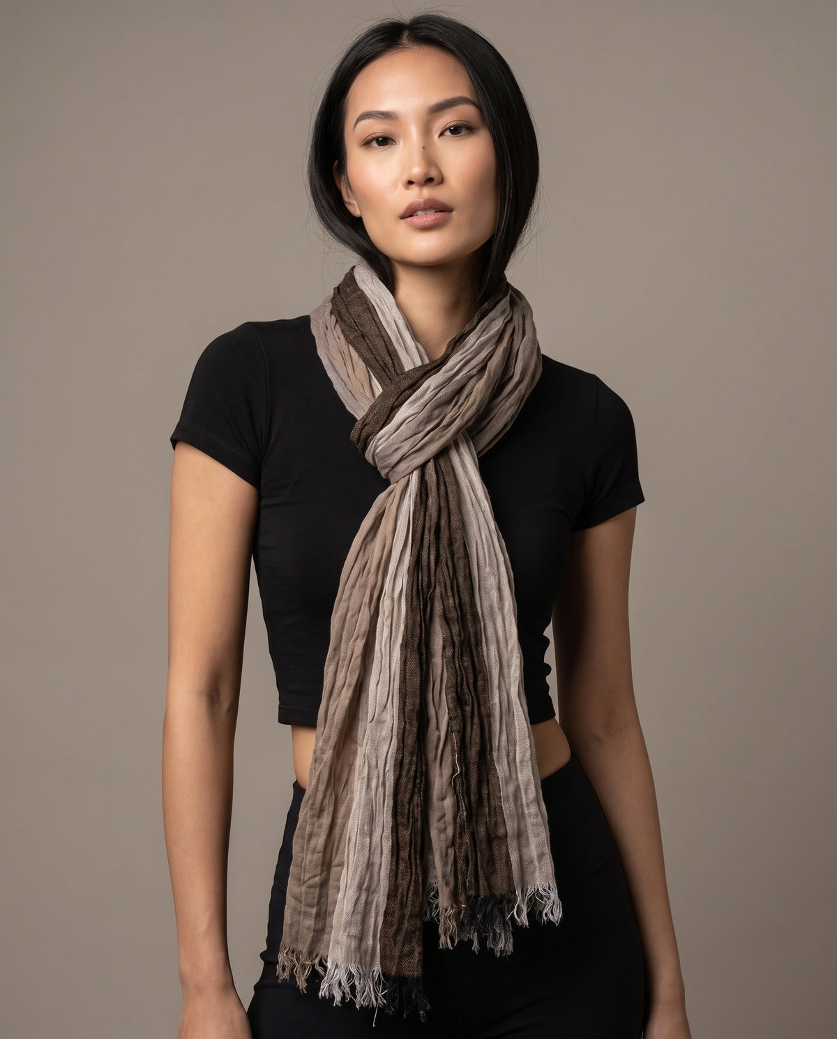 Mushroom Stripe Crinkle Scarf