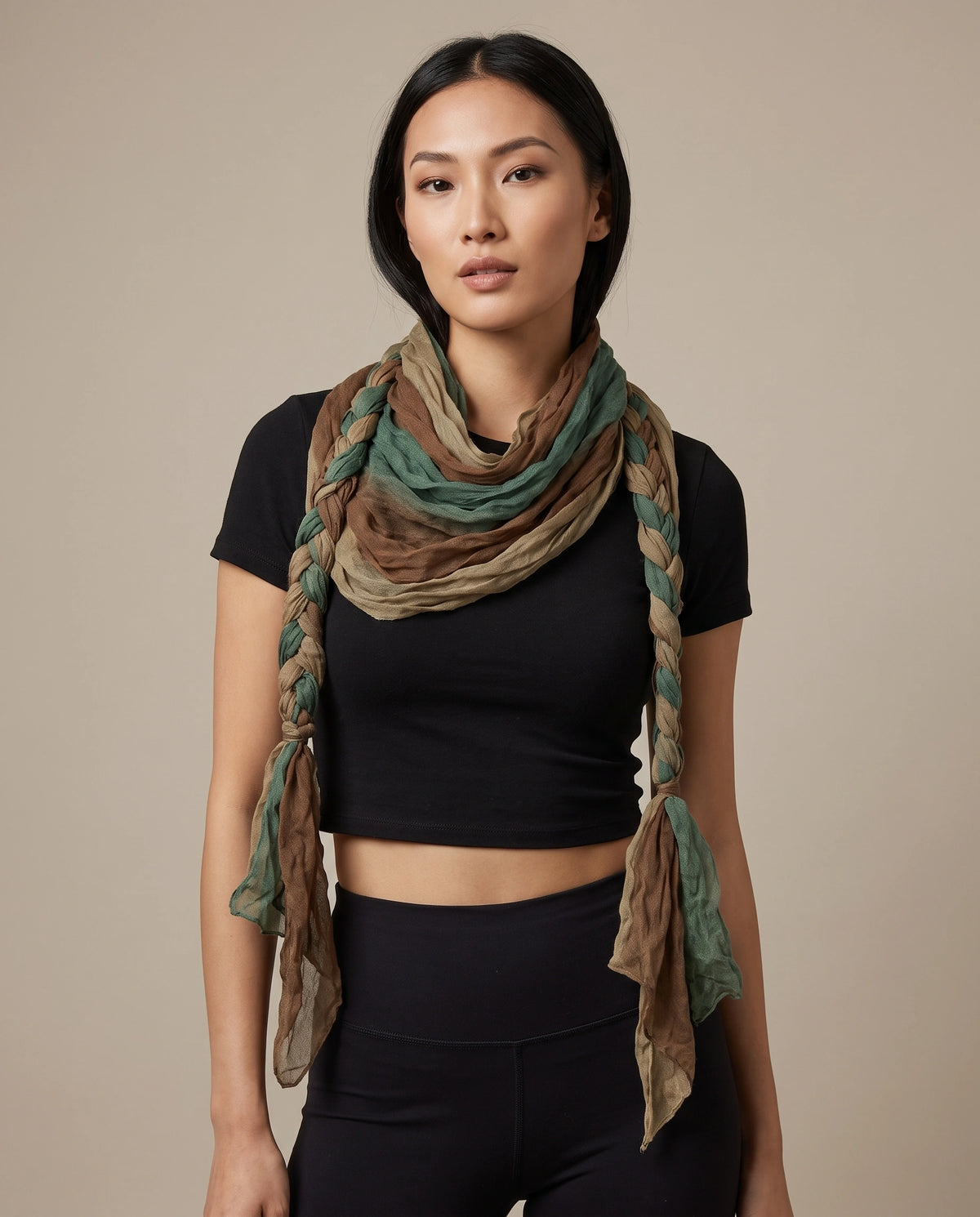 Sage Camel Crinkle Scarf