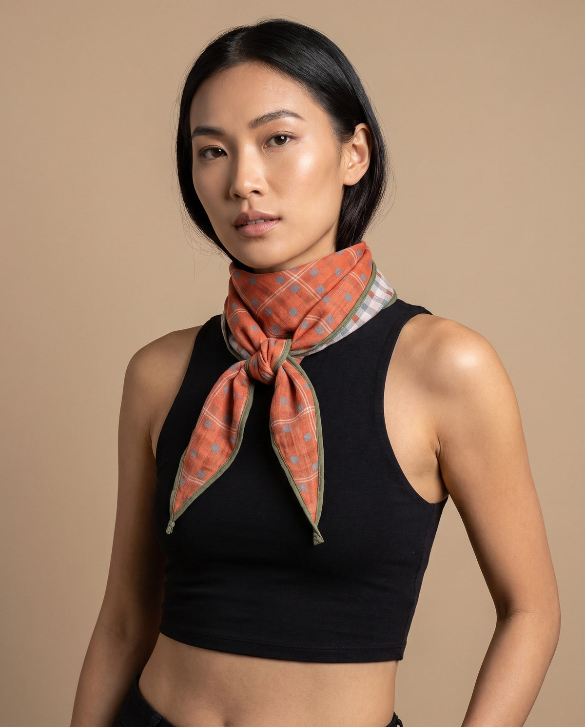 Rust Grid Reversible Scarf