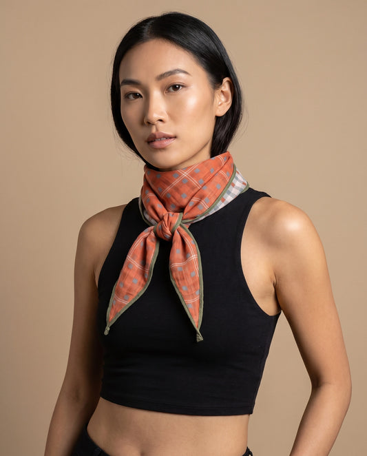 Rust Grid Reversible Scarf