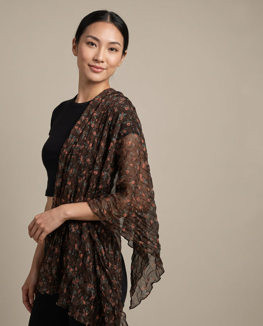 Espresso Bloom Crinkle Scarf