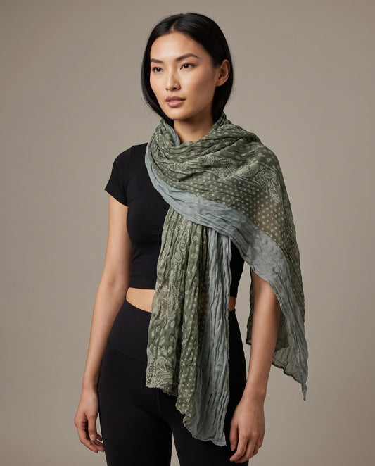 Sage Olive Paisley Crinkle Scarf