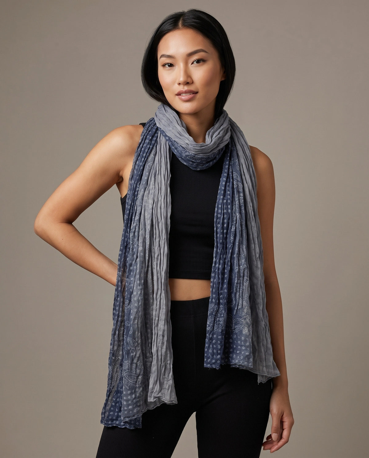 Smoke Paisley Crinkle Scarf